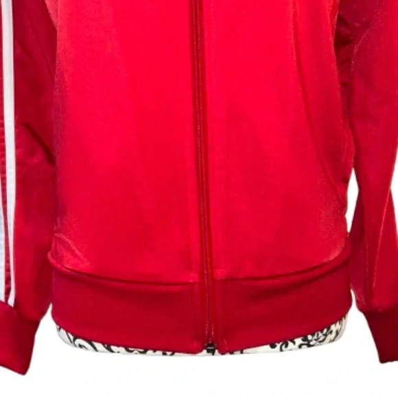 Adidas Women’s Small Zip-Front Red Essentials 3-Stripe Tricot Track Jacket - Picture 3 of 15
